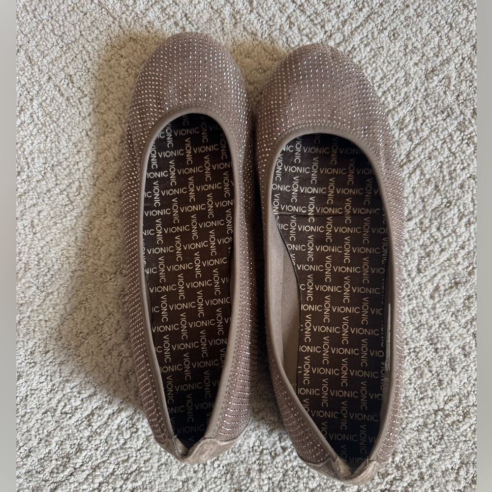 Vionic Spark 359 Willow Taupe Sparkle Rhinestone Ballet Flat Shoes Sz 11